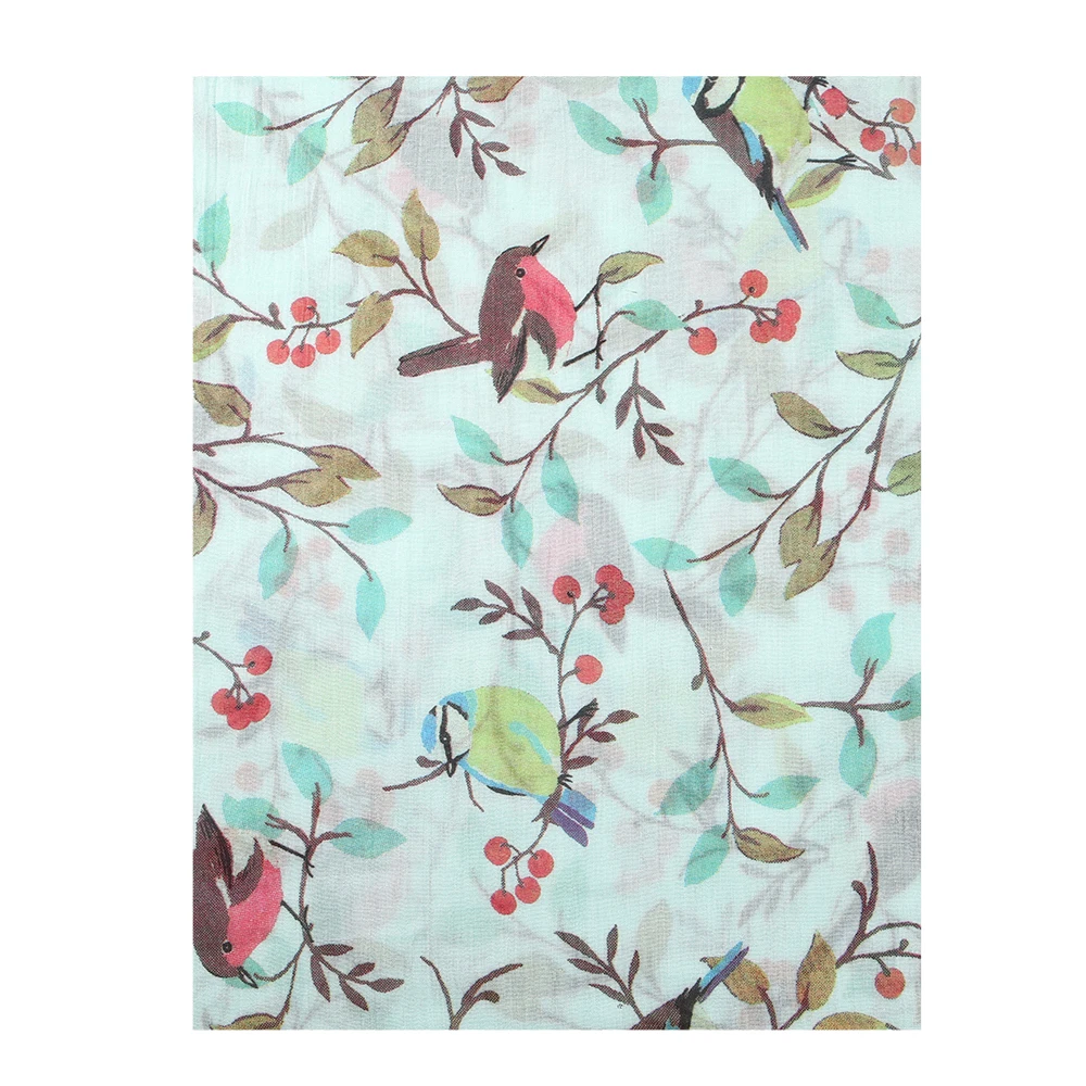

FOXMOTHER New Design Spring Pink White Bird On Branch Print Scarf Lightweight Bird Shawl Wrap Ladies Fashion Scarves Women 2019