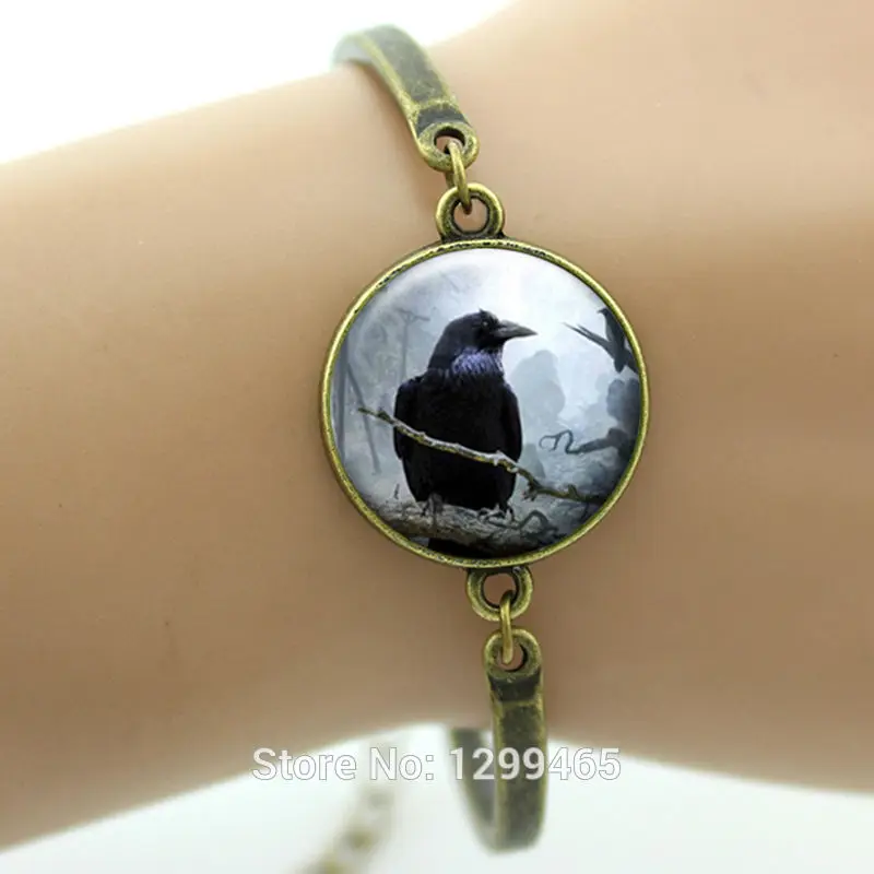 Хэллоуин арт Картина Браслет ворон жуткая черная птица Ворон фото подарок