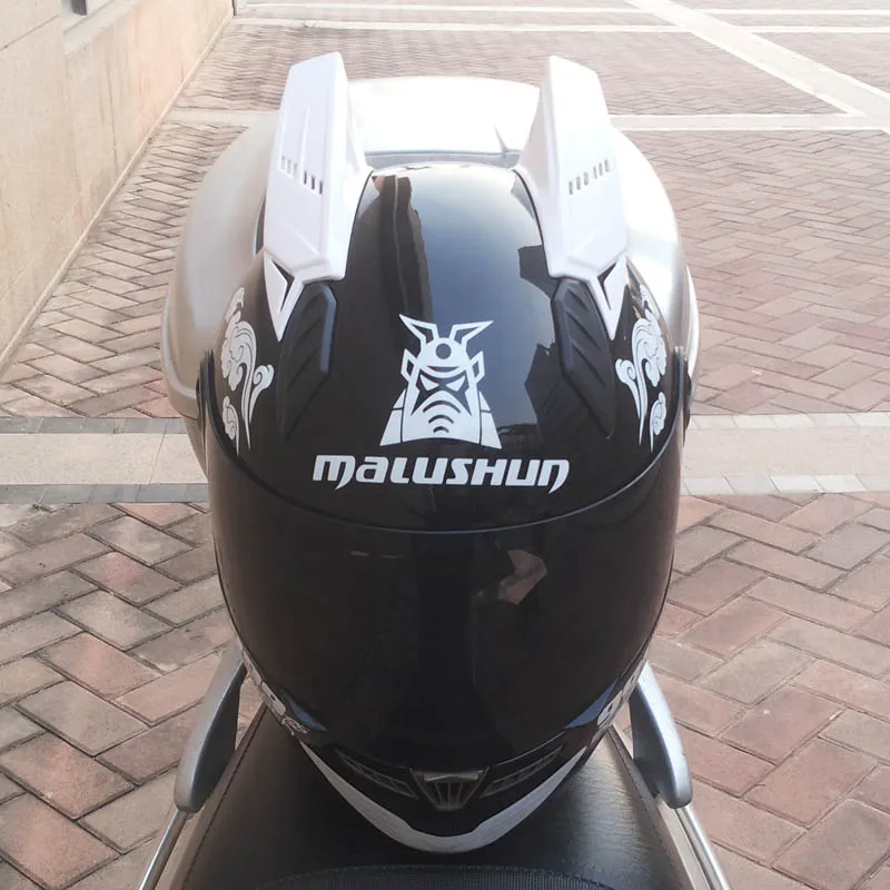 Мотоциклетный шлем MALUSHUN унисекс с открытым лицом винтажный белыми рожками |