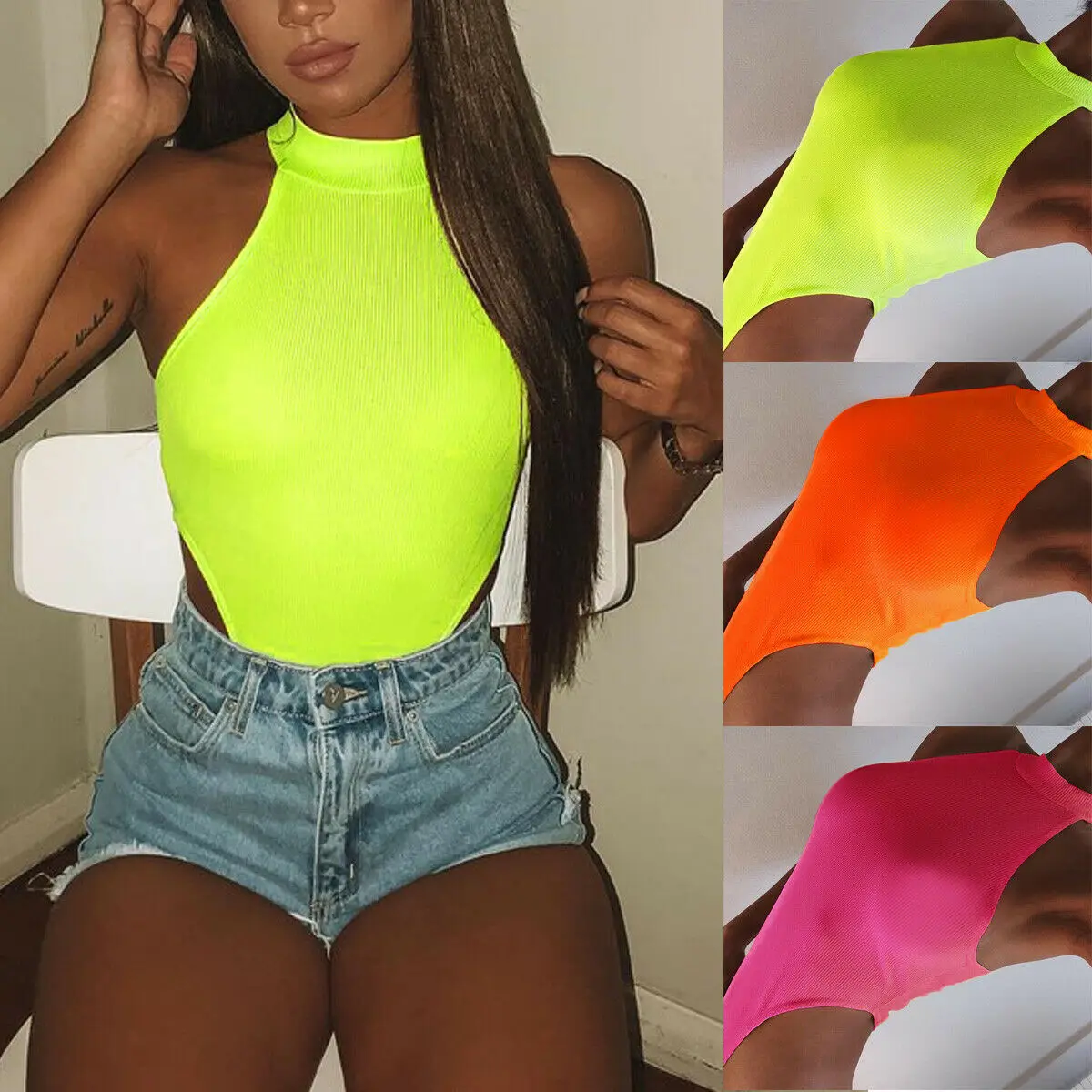 Женский однотонный комбинезон без рукавов облегающий топ Клубные вечерние