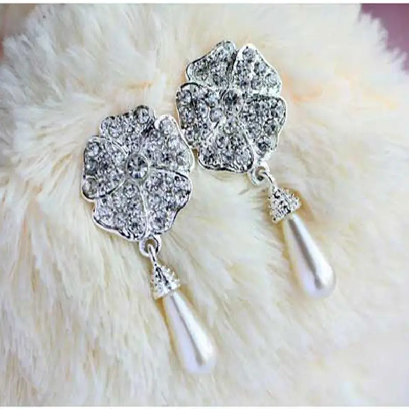 Блестящий Кристалл Клевер Цветок Гладкий кулон Модные серьги гвоздики для