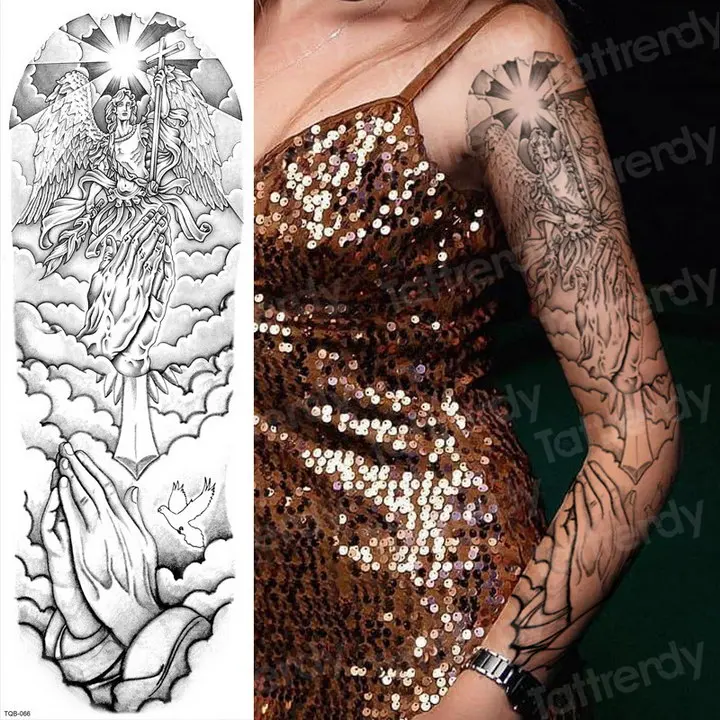 large arm sleeve tattoo waterproof sexy tattoo for women girls body stickers bikini temporary wing tattoos black big size water - Цвет: TQB66