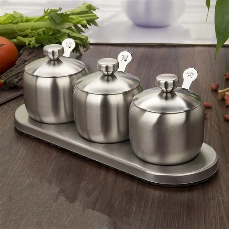 Кухонные сосуды для хранения деликатных банок специй набор из нержавеющей стали