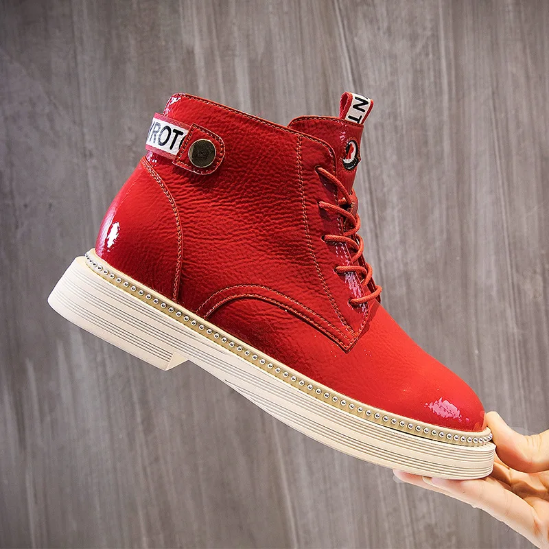 Толстая подошва из лакированной кожи в западном стиле botines на шнуровке с