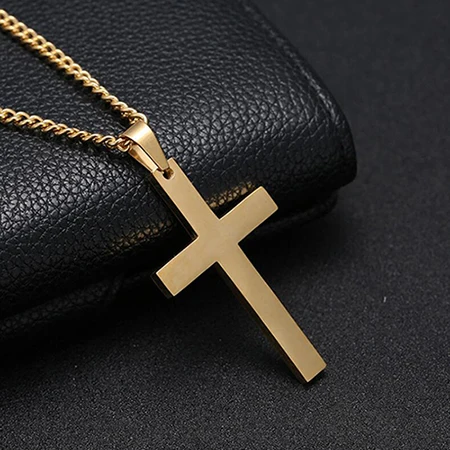 gold colour Перстень из нержавеющей стали Одиночная титановая подвеска в виде Креста для ожерелья женские из нержавеющей стали золотые серебряные черные молитвенные чокер мужские ювелирные изделия X006 - Окраска металла: gold colour