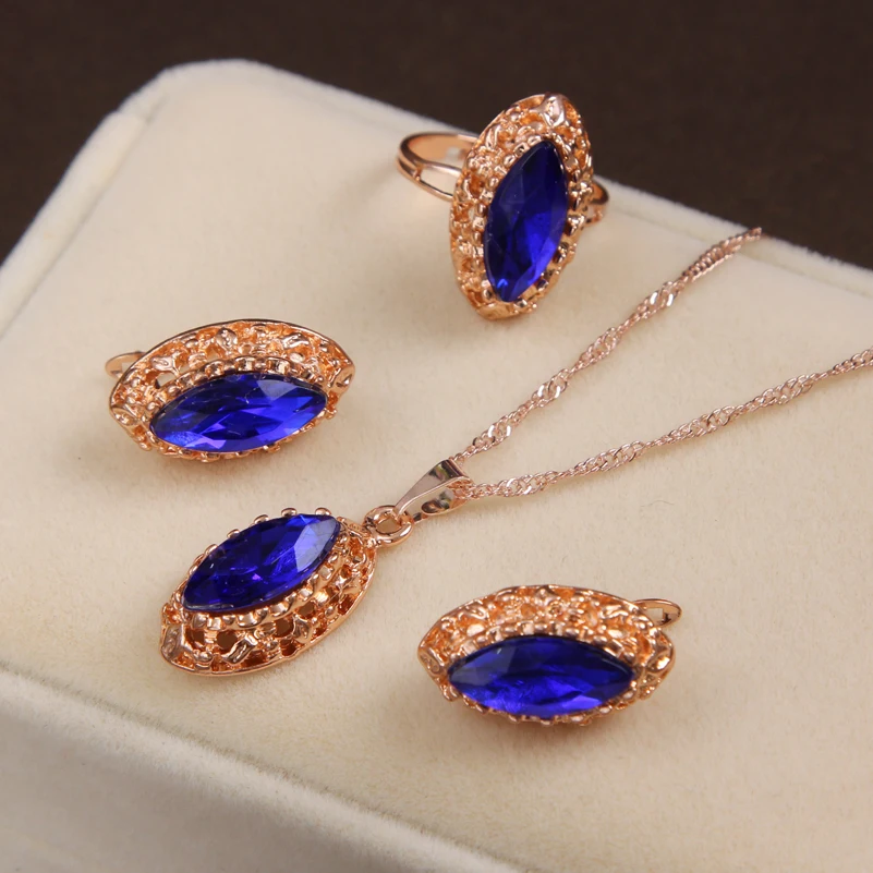 Комплект из колье серёг и кольца с подвеской в виде капли воды|colorful jewelry sets|women wedding