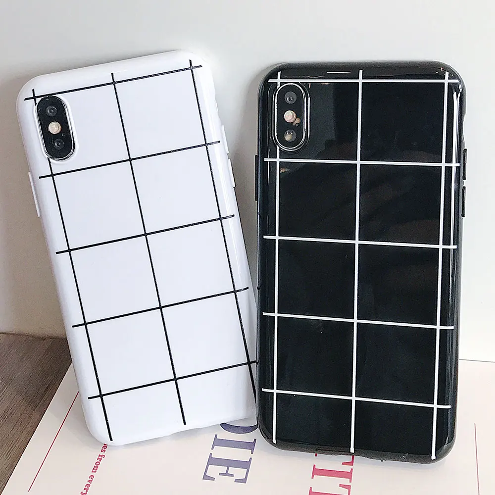 

Lattice TPU Phone Case For iphone XR XS X Xs Max 7 8 Plus Cases Black White Business Cover For iphone 6s 6 Plus Plain Cover
