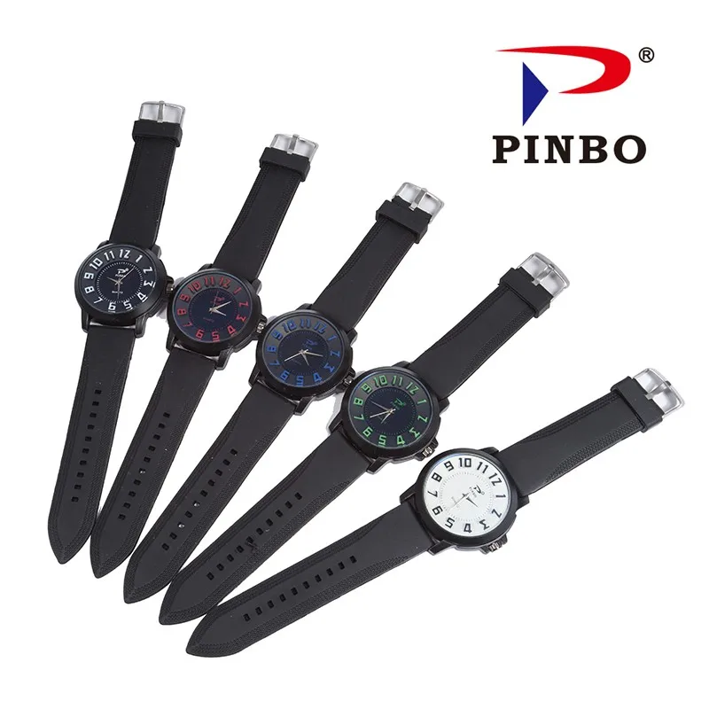 Часы PINBO мужские армейские спортивные кварцевые аналоговые с 3D лицом силиконовые