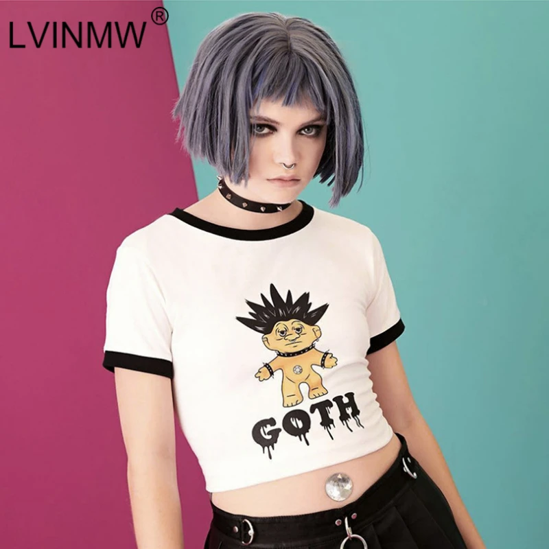 LVINMW сексуальный хлопковый топ с мультяшным принтом в стиле пэчворк круглым