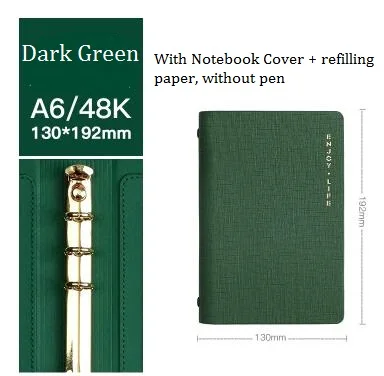 green without Pen A6 Блокнот с отрывными листами, Kawaii Sprial, сменная бумага, персональные журналы путешественника, планировщик, подарок на день рождения девочки - Цвет: green without Pen