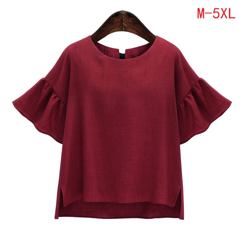 Женские топы и блузки размера плюс 5XL рубашка Blusas Mujer De Moda льняная одежда Modis короткий рукав Haut Femme