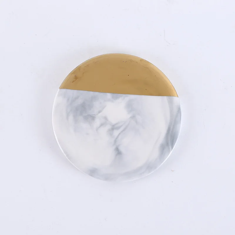 Round (Oblique gold) Мраморные керамические накладки в скандинавском стиле Позолоченные Coaster креативный изоляционный коврик чайный кофе коврик для посуды - Цвет: Round (Oblique gold)