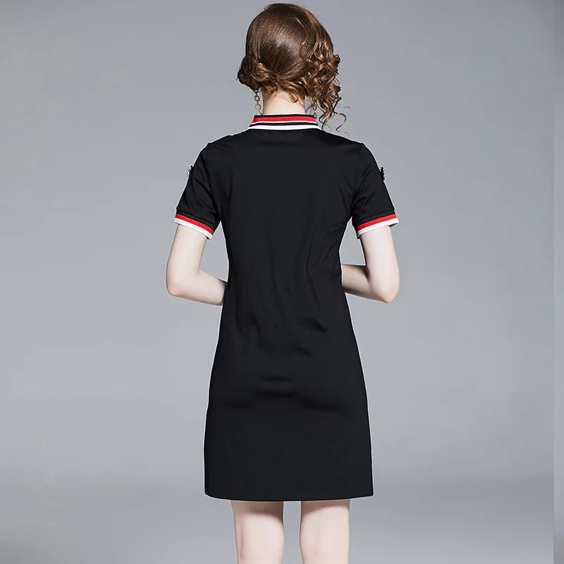 Фото S-XXL spring summer woman dress insect pattern embroidery black above knee short sleeve red collar mini cute Женская одежда S-XXL spring summer woman dress insect pattern embroidery black above knee short sleeve red collar mini cute Женская одежда