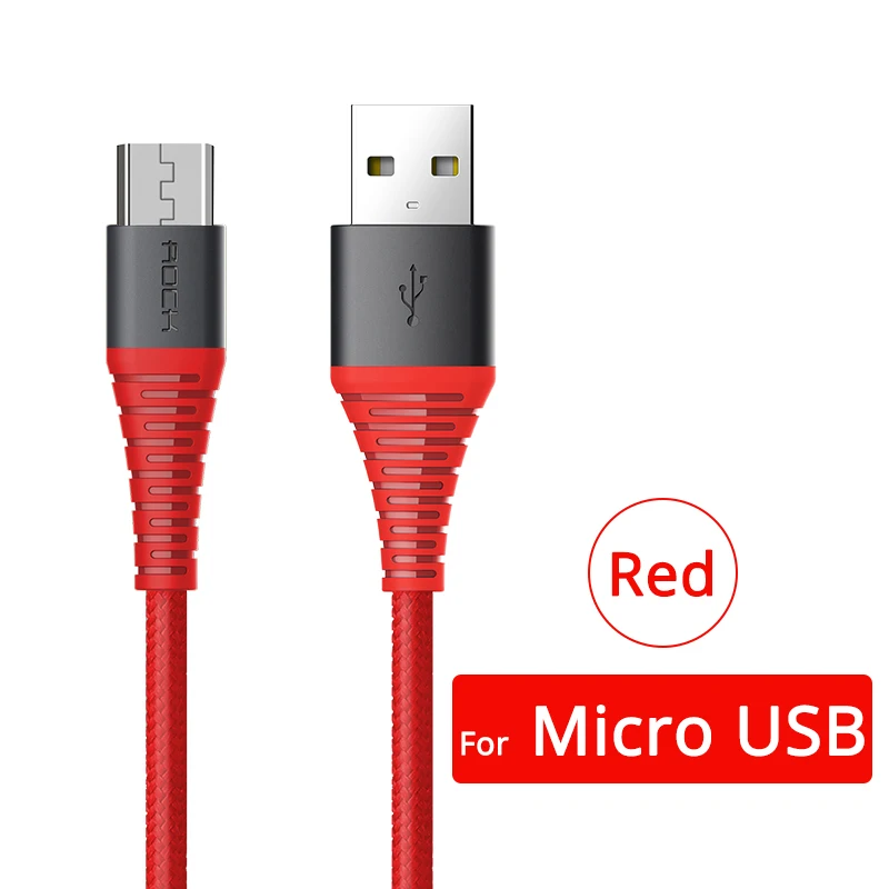 Прочный Micro USB кабель ROCK 3A нейлоновый кабель для быстрой зарядки для samsung Xiaomi huawei LG USB 120 см - Цвет: Red