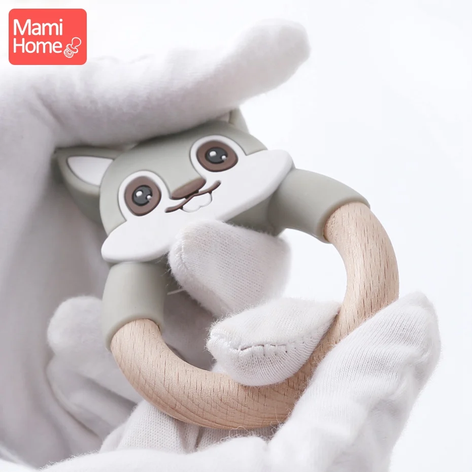 Mamihome Baby Wooden Teether Animal Ring Silicone Rodent Beech Wooden Blank Rabbit Ears baby products Toys Pacifier Pendant Gift