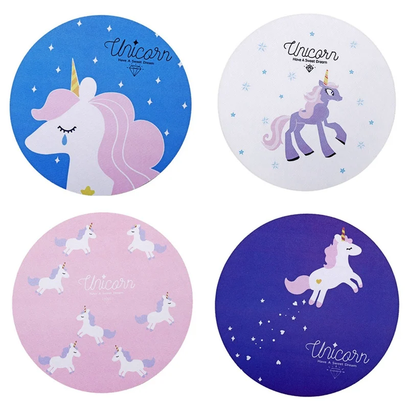 

Cute Kawaii Unicorn round mouse pad Home computer skid table mat Mousepad Colorful for Kids Horse Cartoon Printing