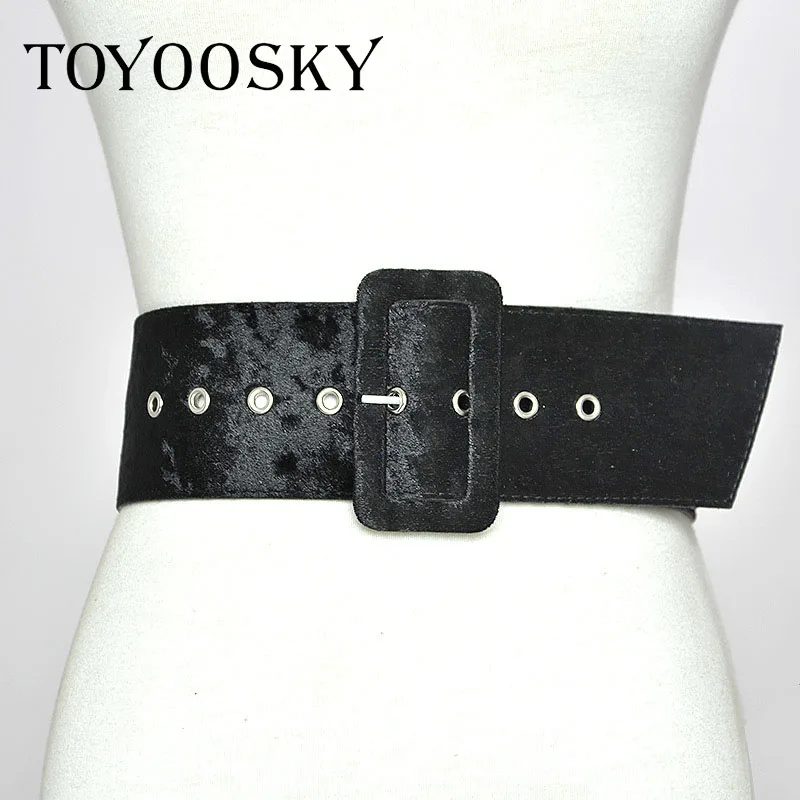 Ремень из широкой вельветовой ткани с модным пуговичным заклепками и декоративной отделкой с мехом "TOYOOSKY on"