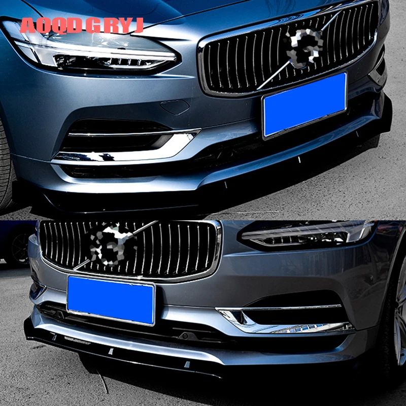 Автомобильный Стайлинг 3 шт. для volvo S90- ABS глянцевый черный бампер передний спойлер Защитная крышка