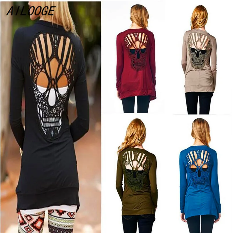 Женский Повседневный джемпер AILOOGE черный с длинным рукавом и вырезами в виде