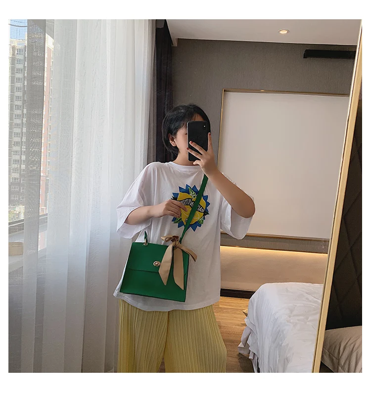 Elegant Female Ribbon Bow Flap Square bag New Quality PU Leather Women's Designer Handbag Travel Shoulder Messenger Bag