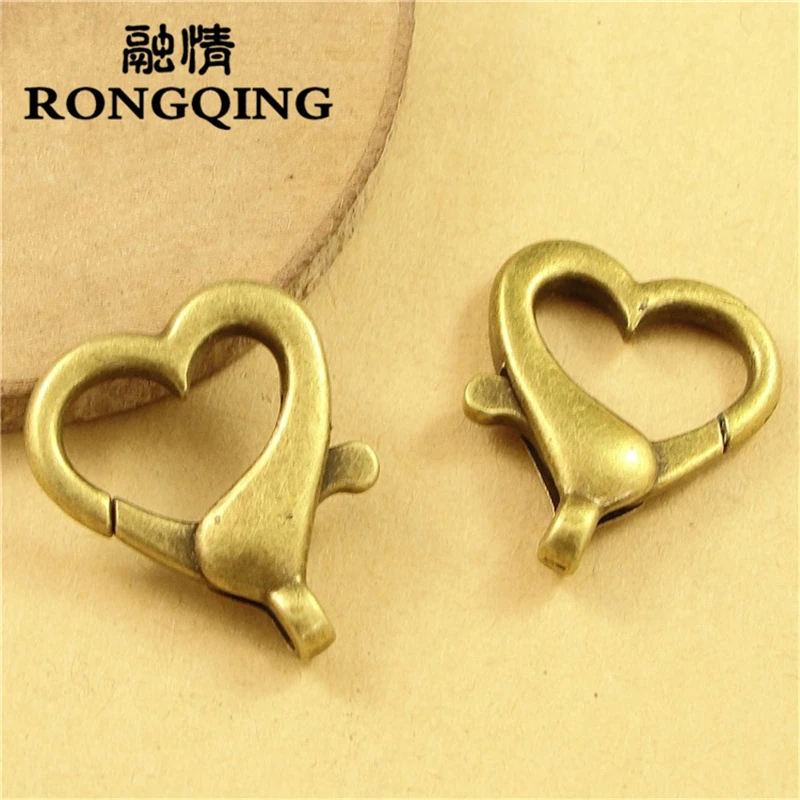 

RONGQING 30pcs/lot love Decorative Pattern Jewelry Findings 22*27MM Lobster Clasps Hooks For Necklace Bracelet DIY