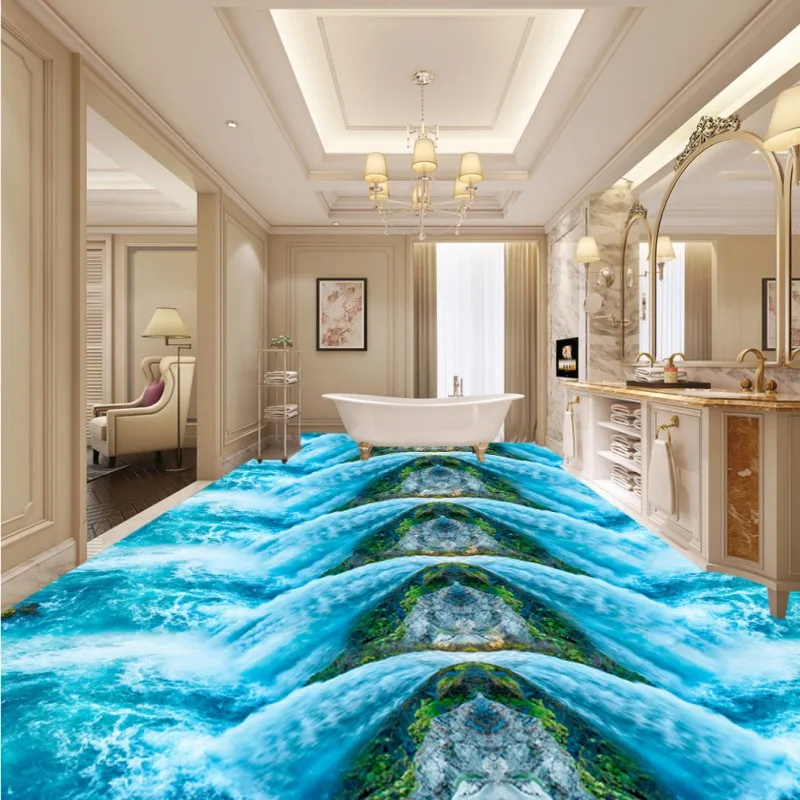 

Free Shipping Waterfalls arrangement 3D floor painting study office bathroom restaurant floor wallpaper mural