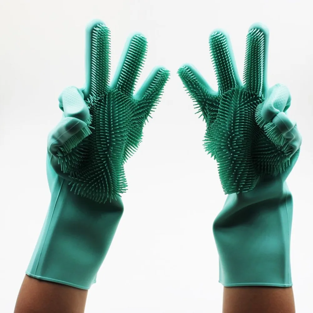 Силиконовые перчатки для мытья посуды с чистящей щеткой кухни домашние
