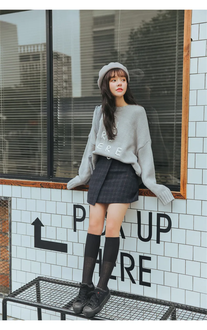 Для женщин Ulzzang осень и зима Harajuku утолщенная шерстяная клетчатая ретро юбка женские милые японские Kawaii юбки для женщин