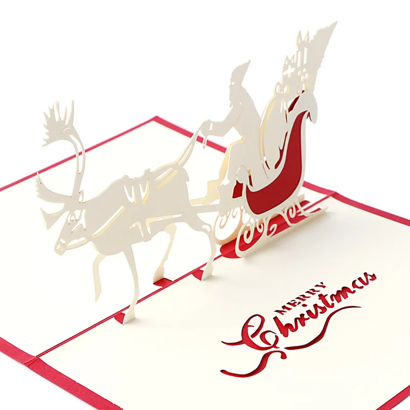 Новые 3D выдвижные праздничные поздравительные открытки санты сани оленя