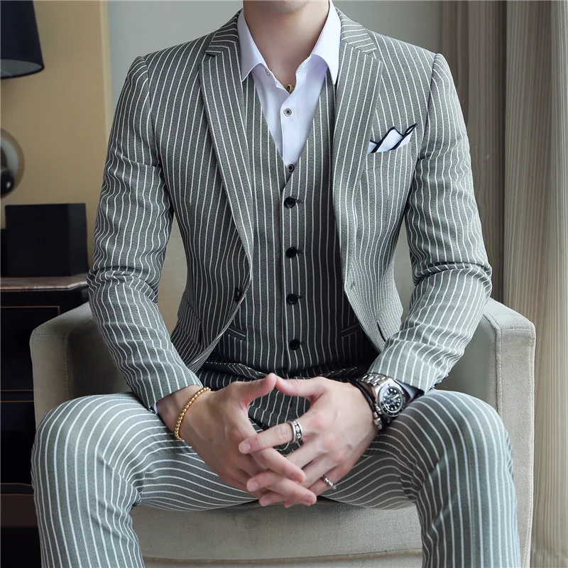 Blackish green 5 colors Elegant Stripe Suit Terno Costume Homme Luxe Tuxedo Suit Formal Smoking Uomo Party Weddin Slim Fit Banquet Suit Men - Цвет: Blackish green