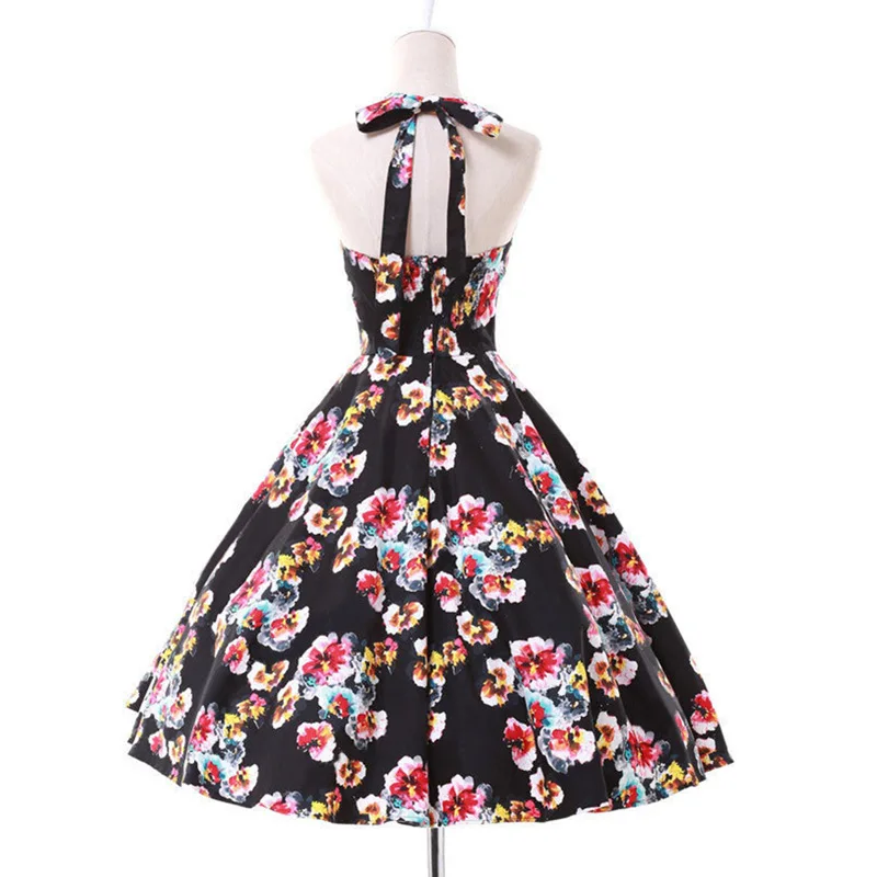 Women Summer Black Dress Audrey Hepburn Floral Retro Vintage 50s Casual Party Rockabilly Dresses Plus Size Vestidos Swing | Женская