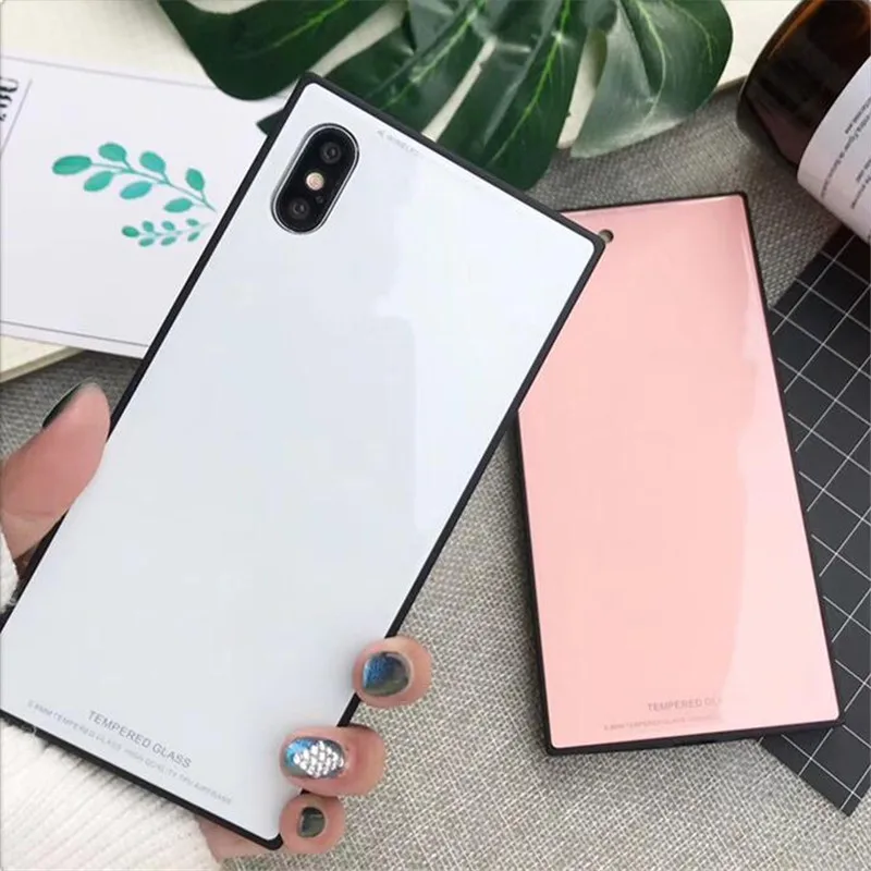 Square Fashion Classic Phone Case For iphone X Xs 6 6s 7 8 plus Luxury Tempered Glass With Stand Upscale Coque |