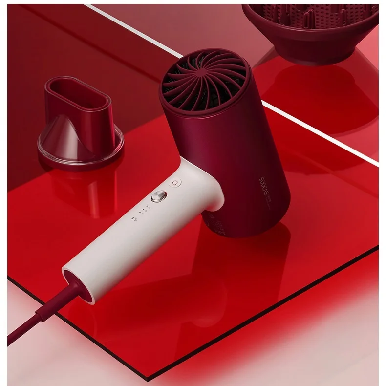 RED SOOCAS H3 отрицательный ионизирующий фен Xiaomi Mijia 1800 Вт Профессиональный фен из алюминиевого сплава мощный электрический фен для волос EU Plug - Цвет: RED
