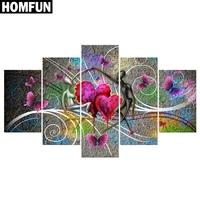 homfun 5pcs full squareround drill 5d diy diamond painting colorful heart multi picture combination embroidery 5d decor