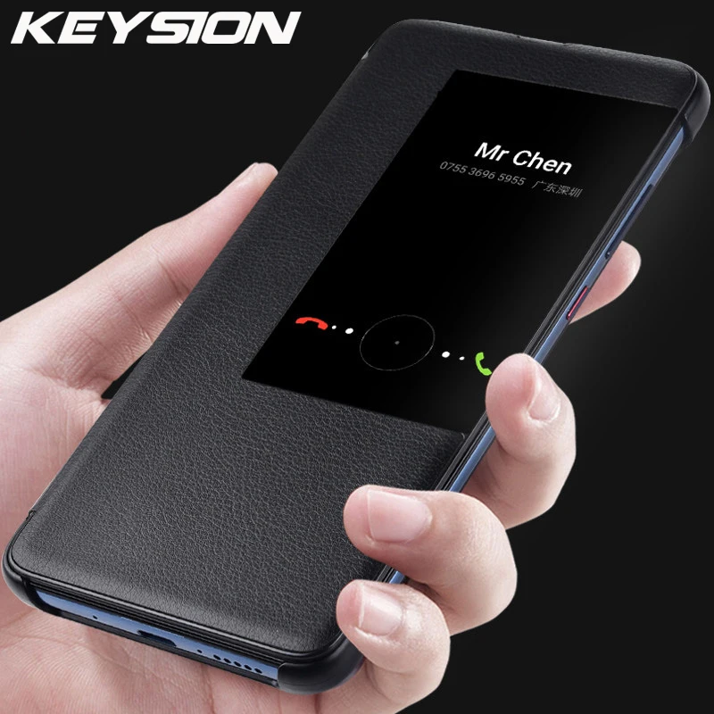 Кожаный чехол книжка KEYSION для Huawei Mate 20 10 P30 P20 Pro 20X Smart Touch View Window Cover полностью