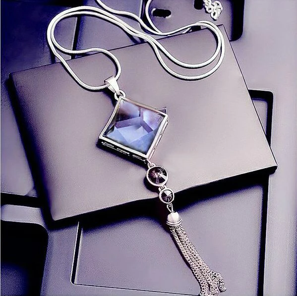 Для женщин Личность Геометрическая Большой Кристалл Длинная цепочка свитер