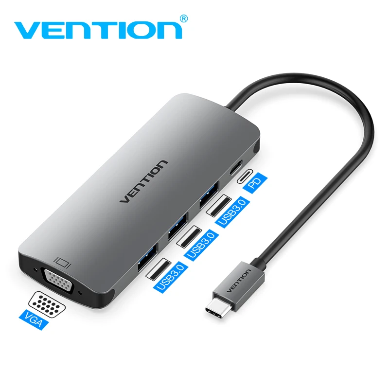 Адаптер Vention USB C на VGA конвертер 3 1 концентратор 0 для MacBook Samsung Galaxy S8/S9 Huawei P20