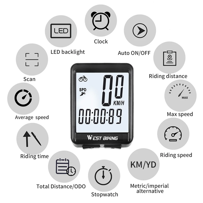 WEST BIKING Multifunction Bicycle Computer Rainproof Wired Wireless Odometer Cycling Speedometer To Bike MTB Accessories | Спорт и