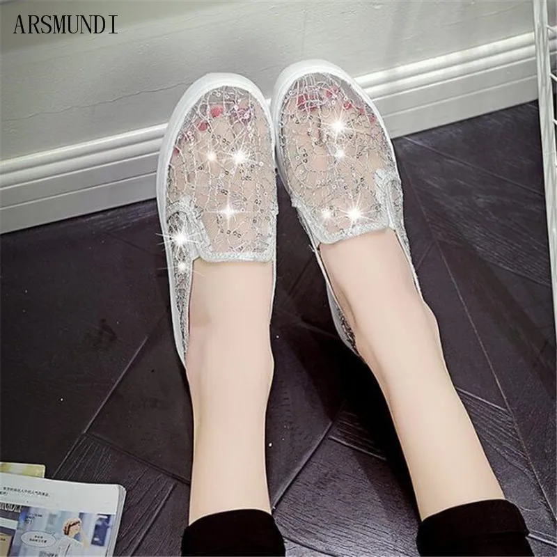 ARSMUNDI 2019 New Fashion Summer Lace Rhinestones Women Flats Casual Cut Outs Shoes Hollow Floral Breathable Platform M353 | Обувь