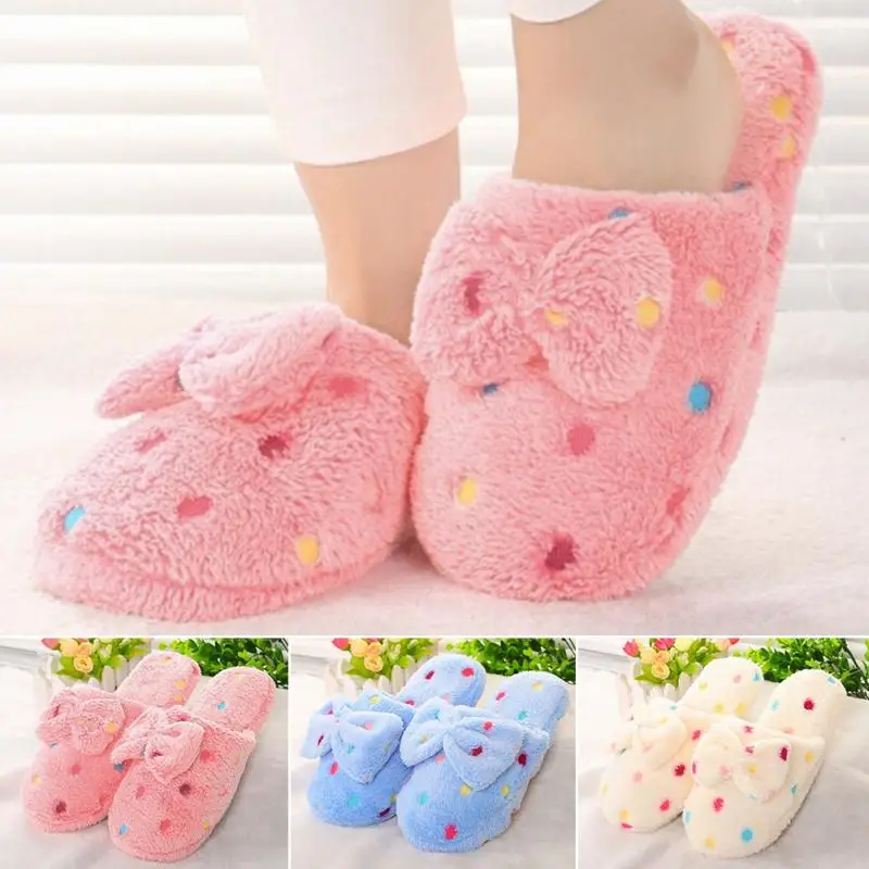 Очень теплые милые женские тапочки с бантом домашние для спальни цвет розовый