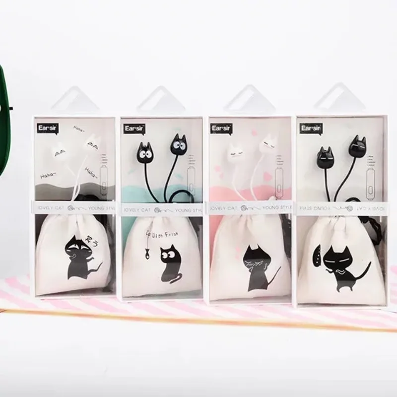 Мультфильм милый забавный кот наушники вкладыши 3 5 мм Универсальные с микрофоном