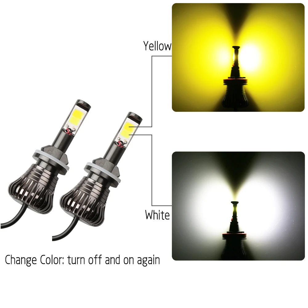 Yimeis 2PCS/Pair H7 Led H1 H3 H4 H8 H11 9005 880 Car Headlight Bulbs Auto Fog Lights White-Yellow Dual Color Lamp Highlight | Автомобили и