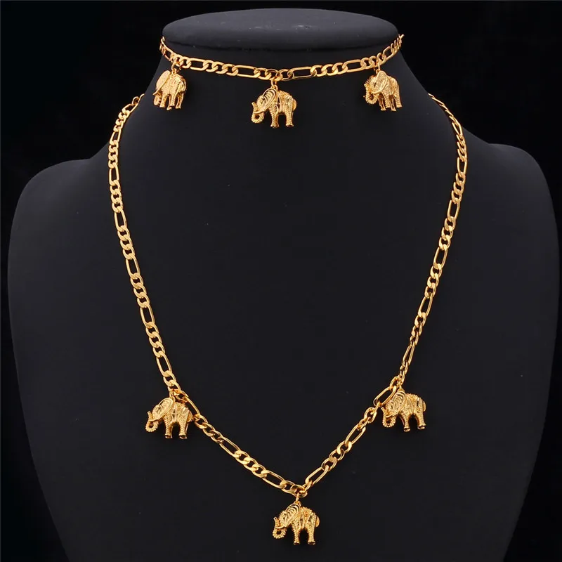 Женские Ювелирные наборы Collare Elephant цепочка Фигаро золотистого цвета мужское