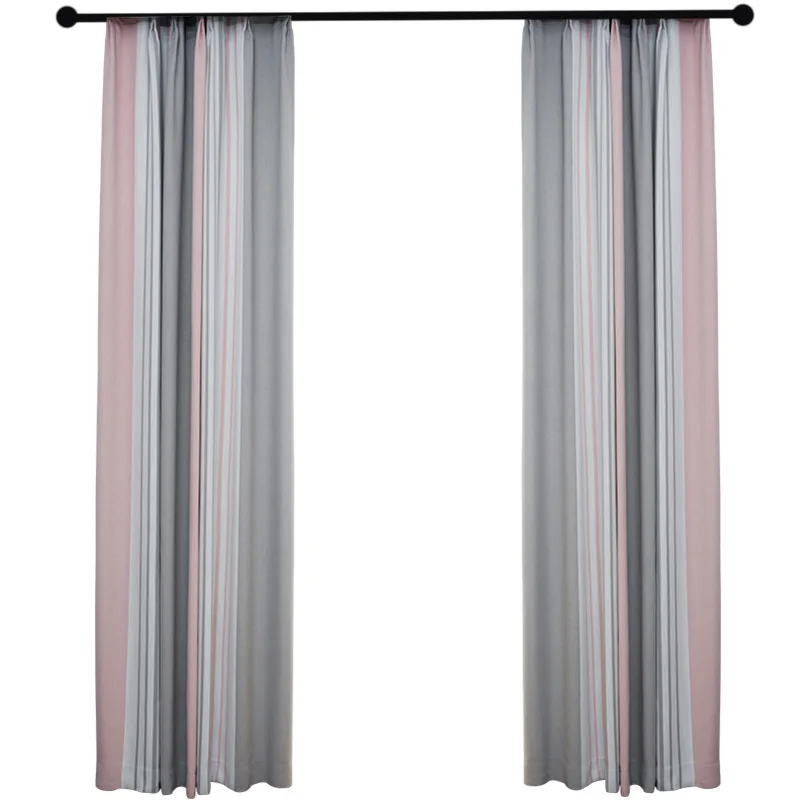 Роскошные шторы в полоску серого и розового цвета скандинавском стиле для