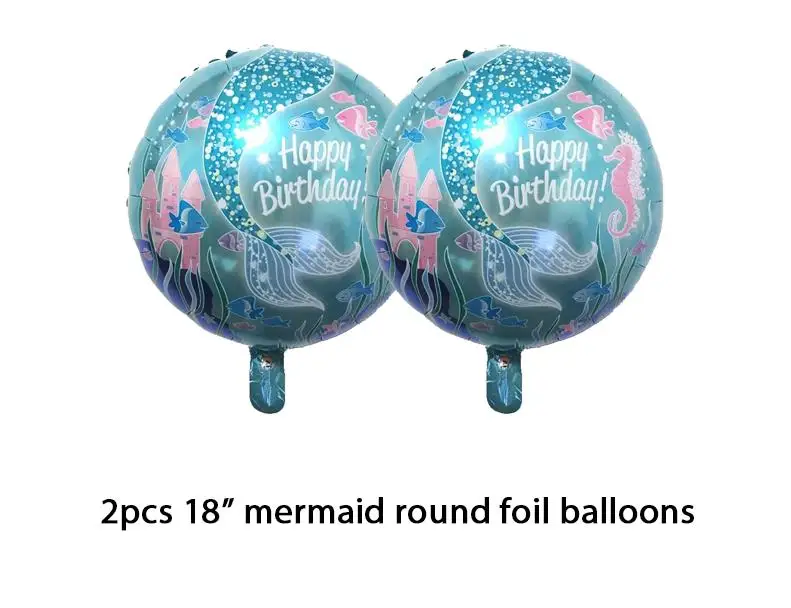 2 round mermaid Вечерние принадлежности Русалка воздушные шары/баннер ажурная скатерть фиолетовый/синий шар фольга/Латекс День рождения украшения для детей - Цвет: 2 round mermaid
