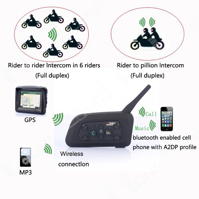 2 шт. V6 шлем домофон 6 всадников 1200 м мотоцикл Bluetooth домофон гарнитура, переговорное устройство Del Casco V6 телефонные гарнитуры