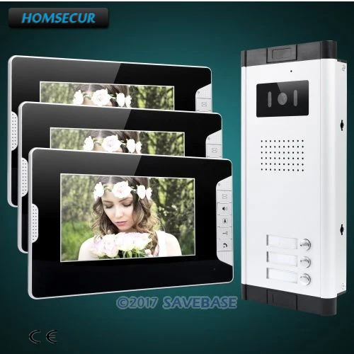 

Проводной видеодомофон HOMSECUR 7 дюймов с 3 мониторами для 3 семьи