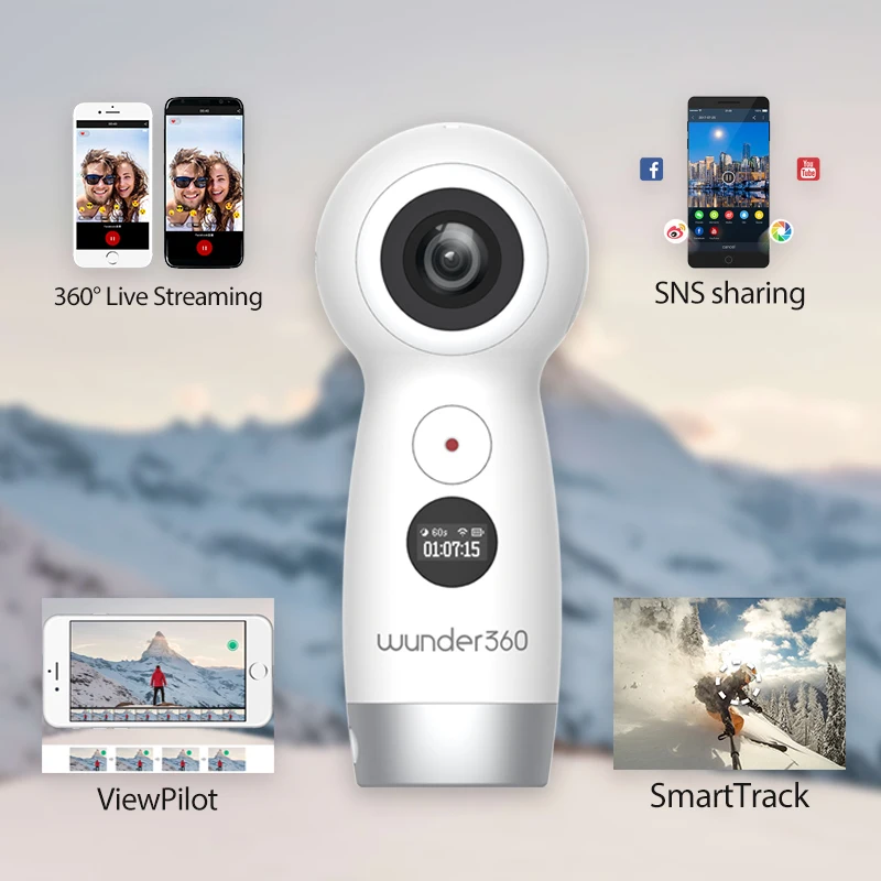 Wunder360 панорама Камера Беспроводной WI FI Sphere Fisheye Dual объектив 4 К действие видео