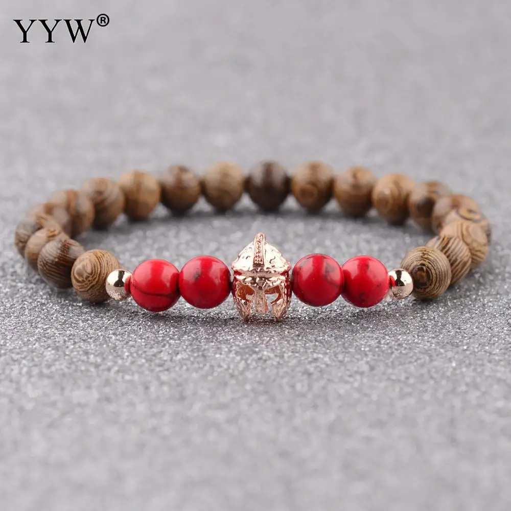 

Roman Knight Spartan Warrior Gladiator Helmet Bracelet Men Stone Bead Bracelet Mala Yoga Elastic Bracelet Wooden Prayer Beads
