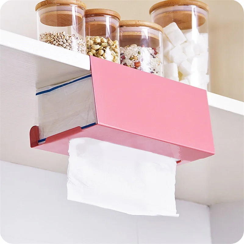 Creative Kitchen Hanging Paper Towel Rack Bathroom Free Punching Wrought Iron Storage Box Dormitory 3 Colors | Дом и сад